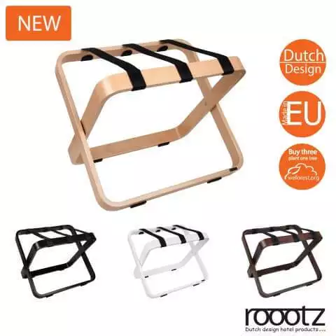 Houten kofferrek voor hotels Roootz Curvy