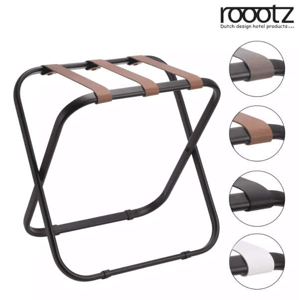 Luggage Rack for hotels black steel with leather straps