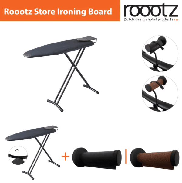 Ironing board for hotels with wall hook