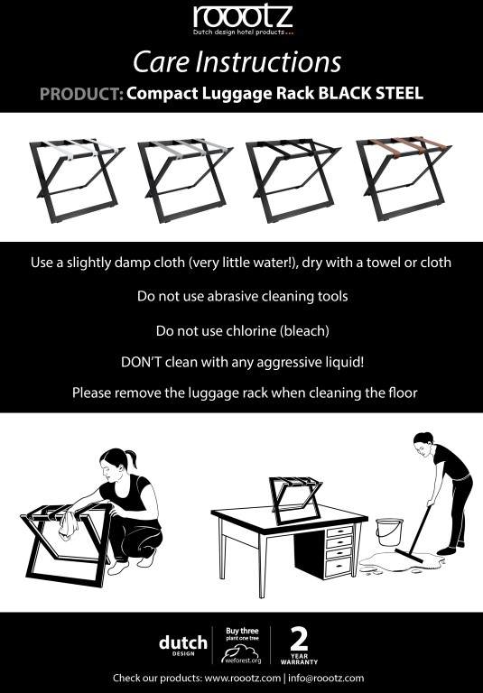 Black Steel Luggage Rack Roootz Compact cleaning instructions for the maintenance of the luggage rack