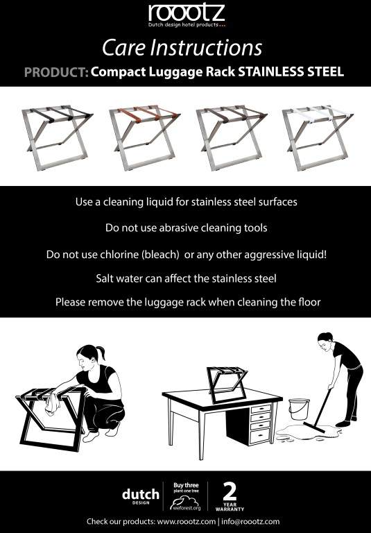 Stainless steel luggage rack Roootz cleaning instructions for the maintenance of the luggage rack