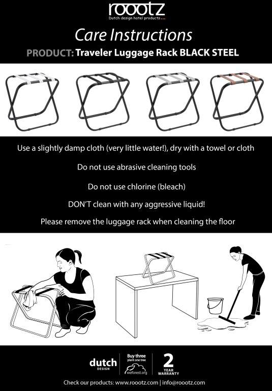 Luggage rack Roootz Traveler cleaning instructions for the maintenance of the luggage rack