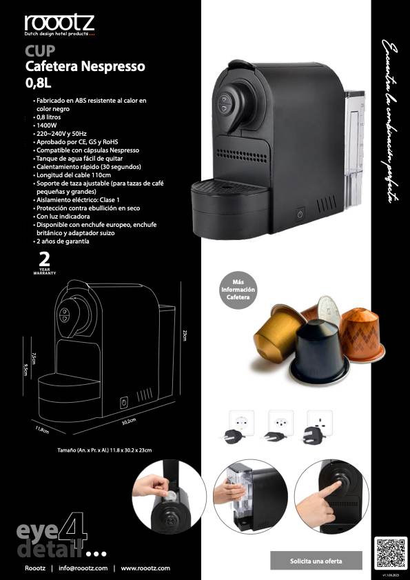 Cafetera Nespresso para hotel 0.8L