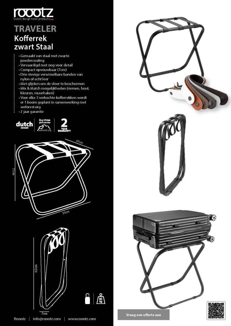 Kofferrek zwart staal voor hotel