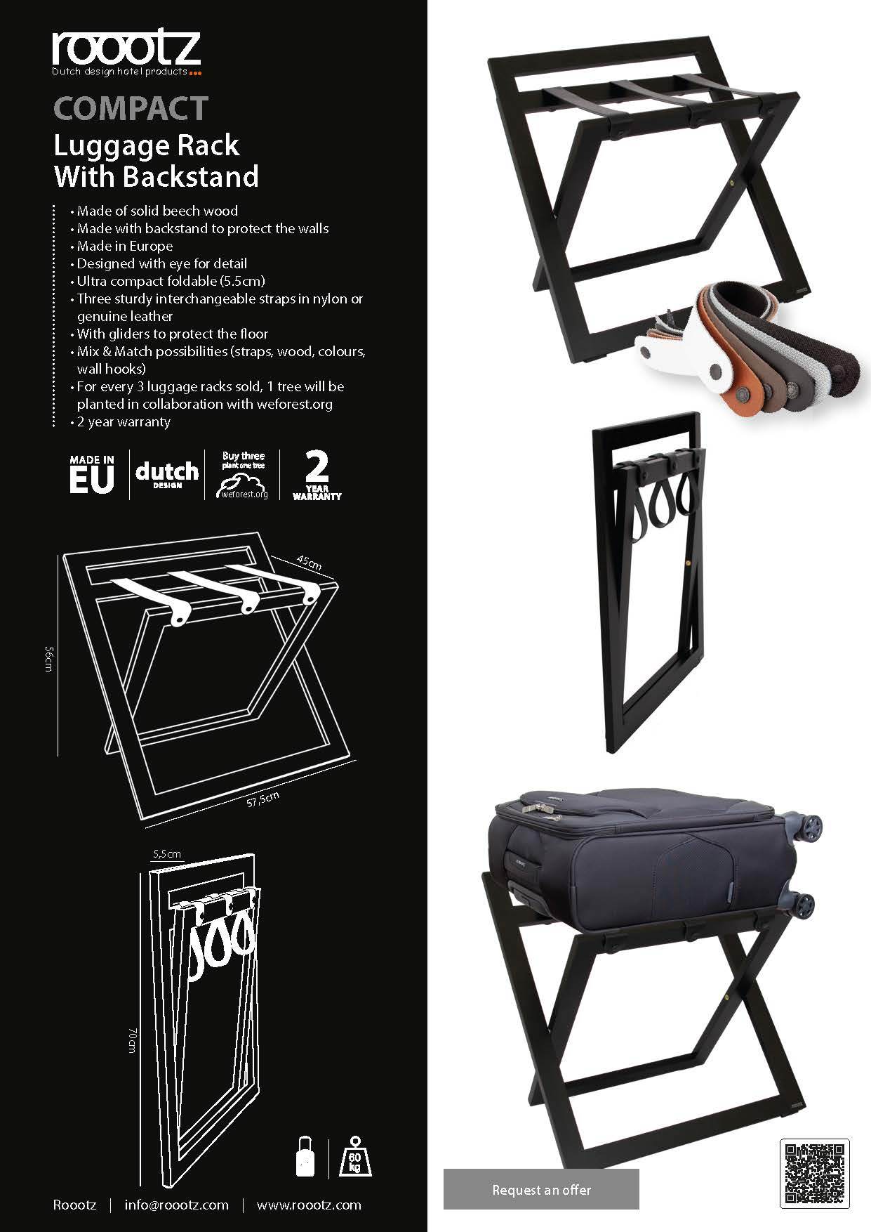 Hotel luggage rack with backstand wood
