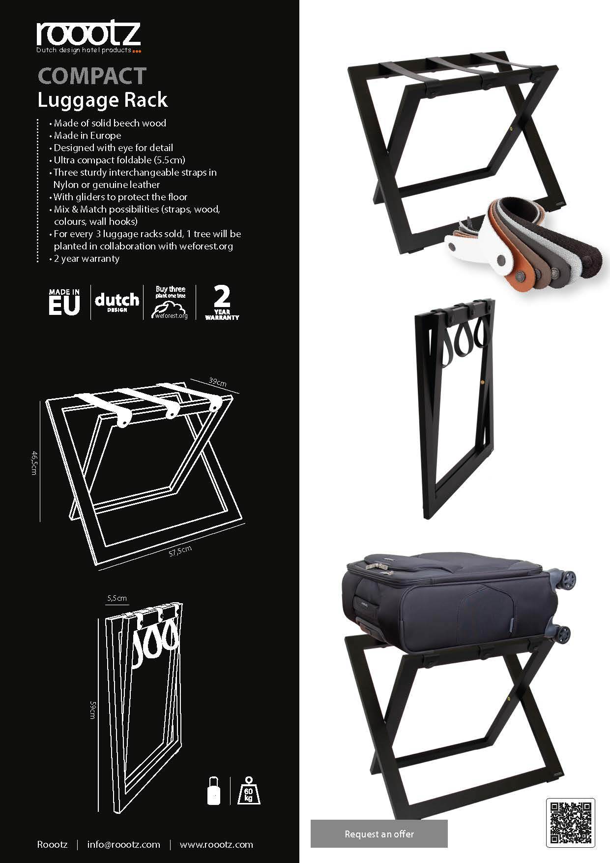 Luggage rack wood with various straps in leather and nylon