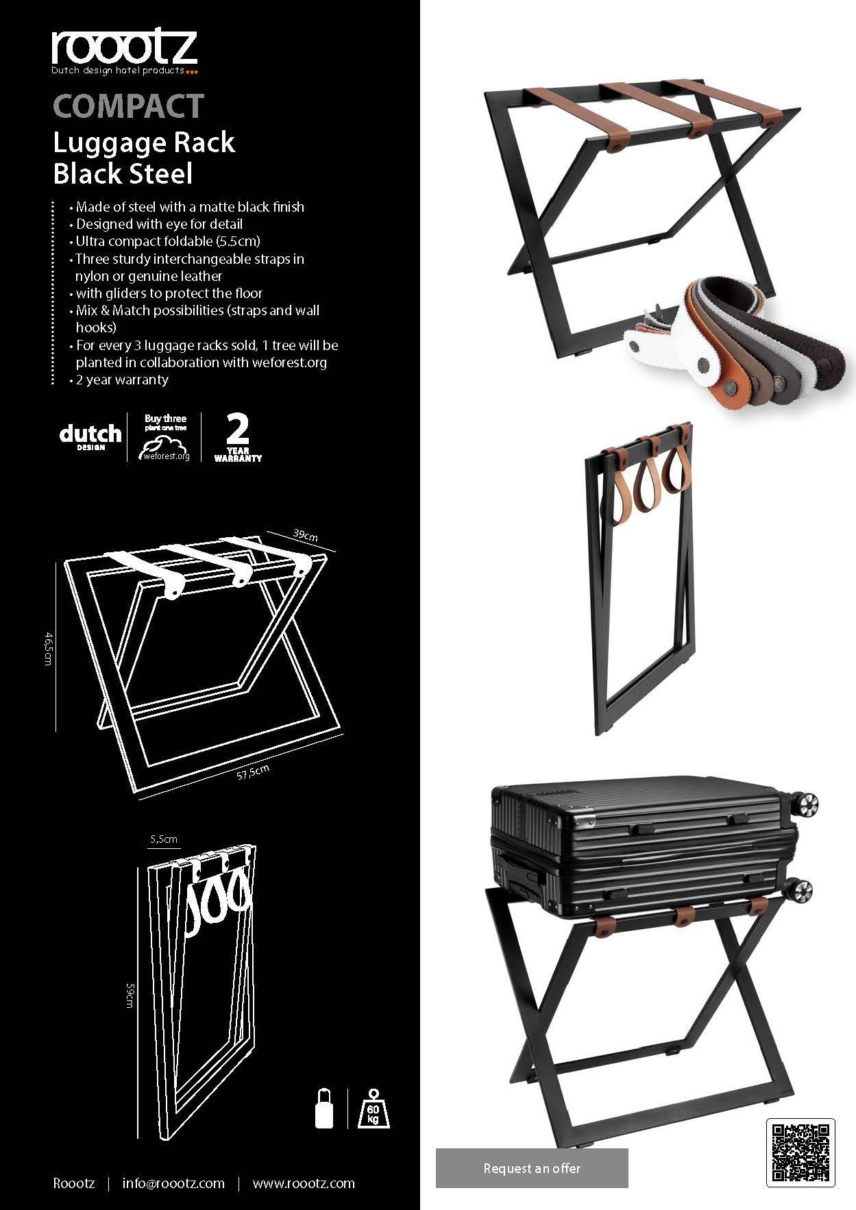 Luggage rack for hotel black steel with leather or nylon straps
