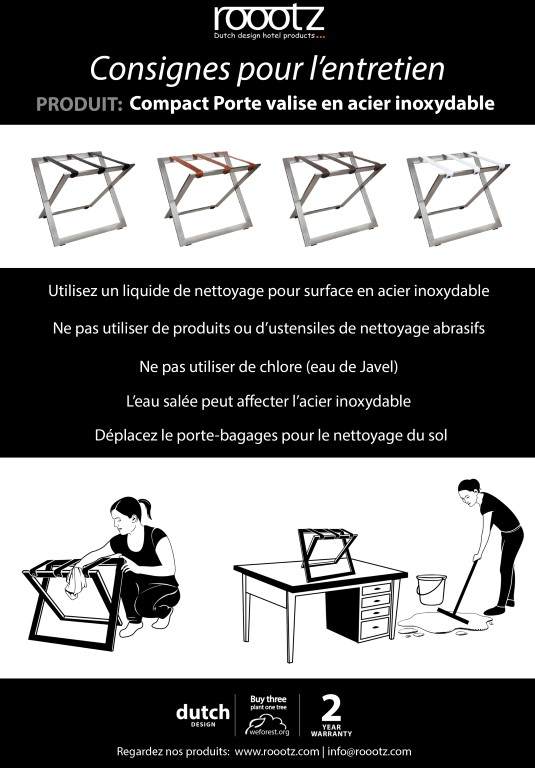 Porte-bagages en inox Instructions de nettoyage Roootz pour l'entretien du porte-bagages
