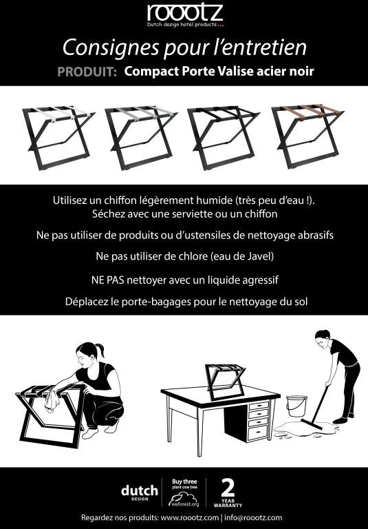 Porte-bagages en acier noir Roootz Instructions de nettoyage compactes pour l'entretien du porte-bagages