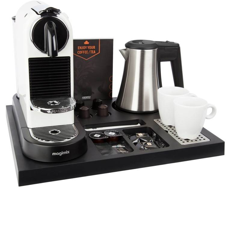 Kaffee- und Teetablett für Hotels mit Platz für eine Kaffeemaschine
