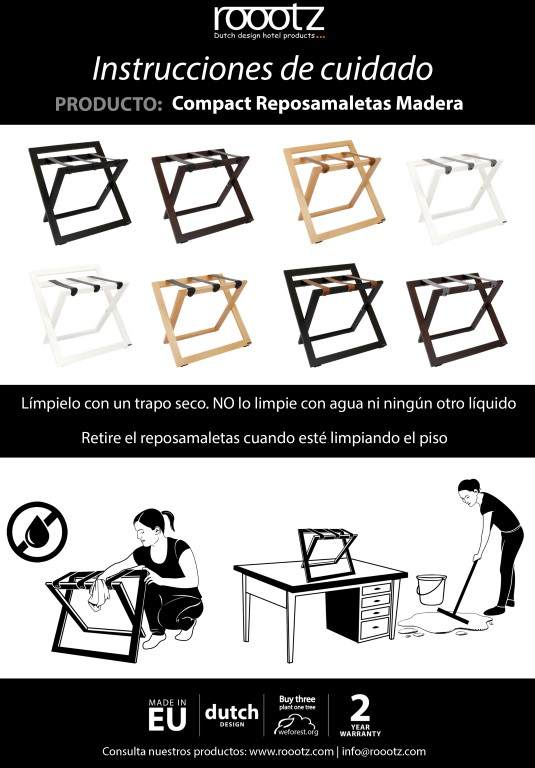 Reposa Maletas Roootz Compact Instrucciones de limpieza para el mantenimiento del Portamaletas