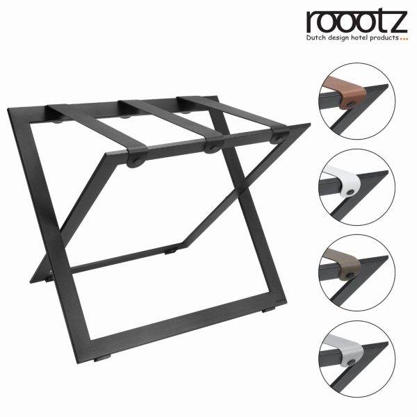 Luggage Rack with leather straps in black steel