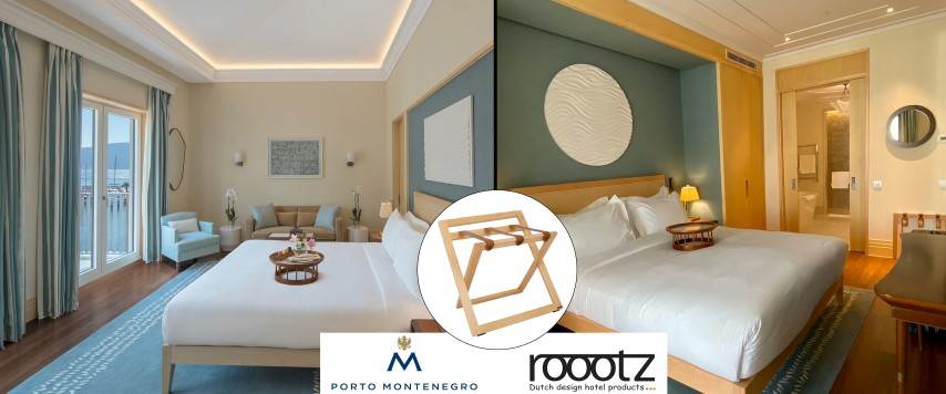 Porte-bagages en bois avec sangles en cuir pour hôtel au Monténégro