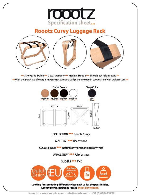 roootz curvy suitcase rack Specification sheet