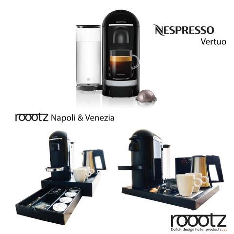 Plateau d'accueil avec machine à café Nespresso vertuo