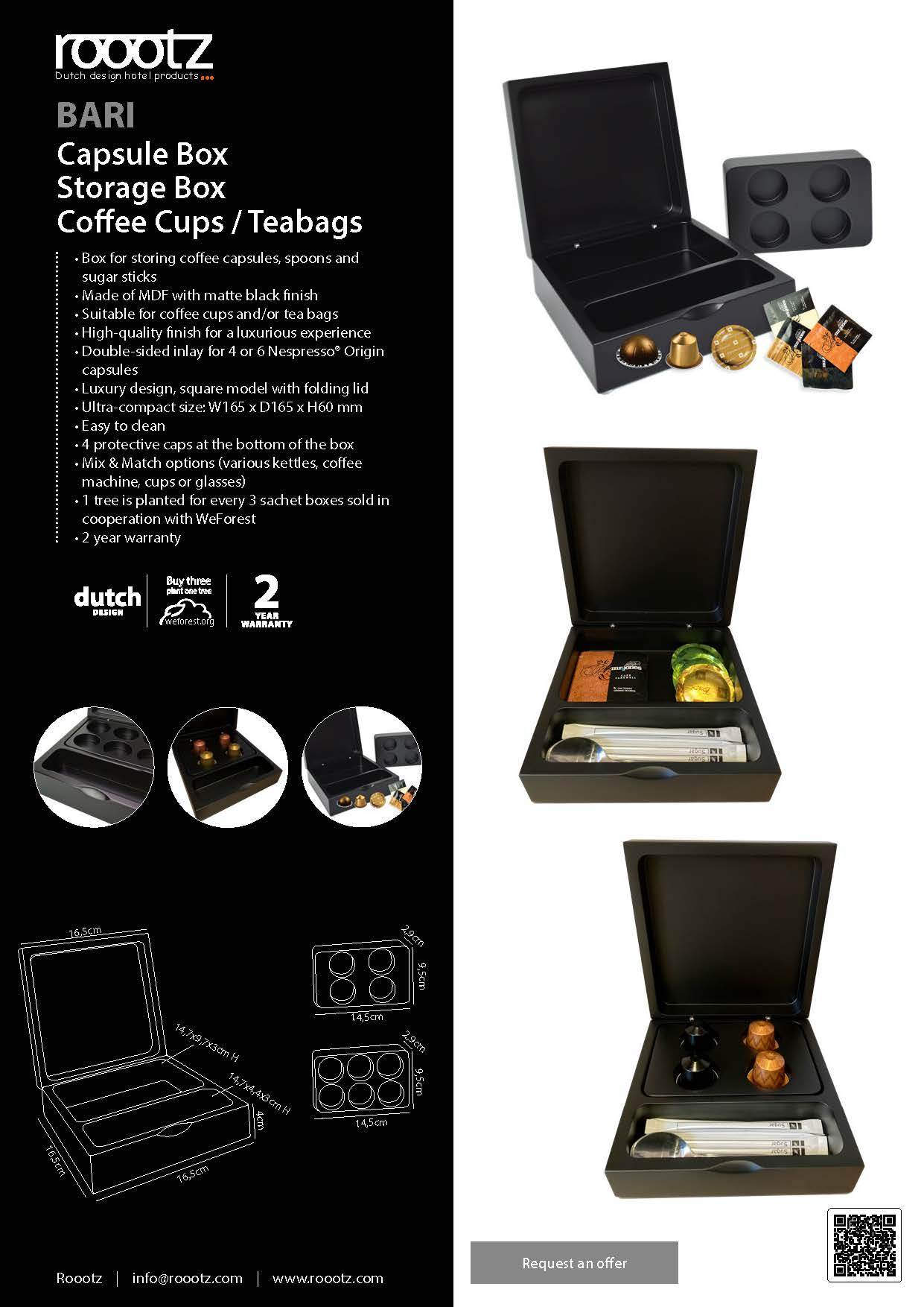Box for Coffee Cups and tea bags for hotels - storage box / capsule box