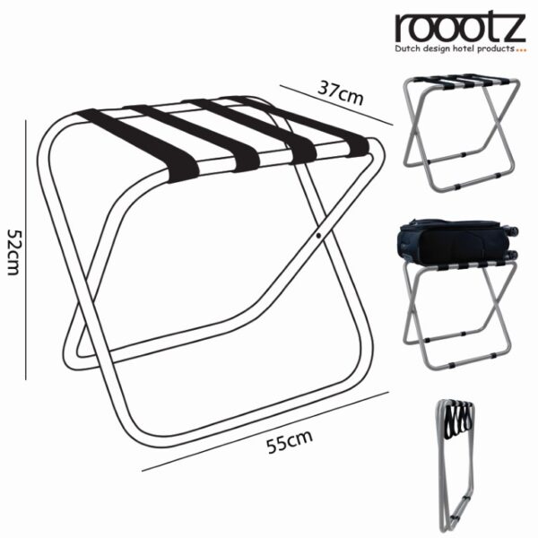 Hotel suitcase rack silver with black nylon straps
