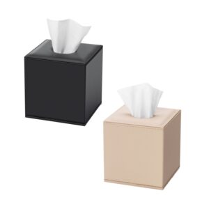 Boîte à mouchoirs carrée pour hôtels en simili cuir beige et noir