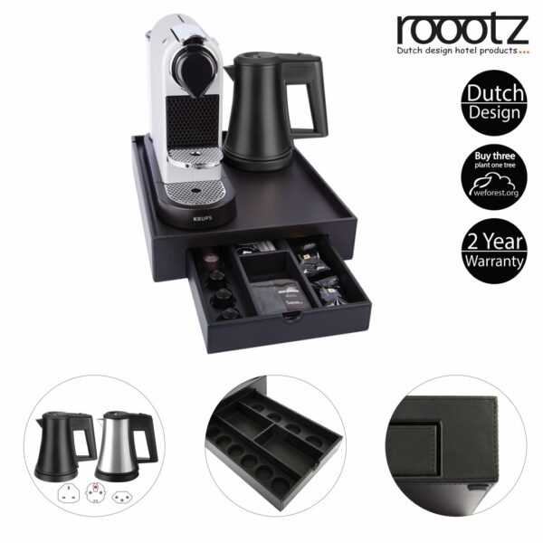 Hotelkamer Tray voor koffie machine en waterkoker met opberglade