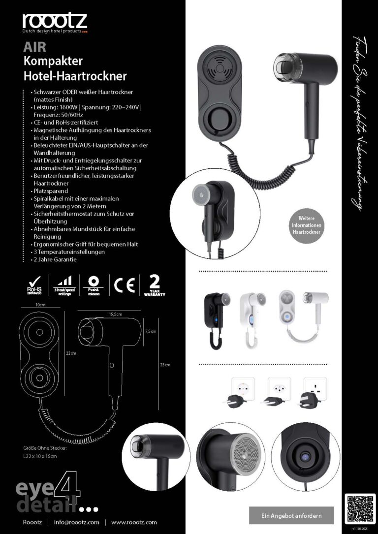 Hotel-Haartrockner in Schwarz oder Weiß erhältlich