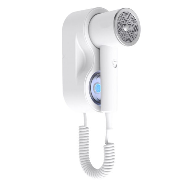 Secador de pelo para hoteles. Blanco con acabado mate. Interruptor de control con iluminación