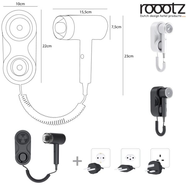 Secador de pelo modelo de pared para uso en hoteles, piscinas, spas, cruceros, etc.