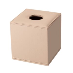 Boîte à Mouchoirs Décorative En Cuir PU - Format Carré 14x14x15 Cm, Beige, Avec Couvercle Magnétique