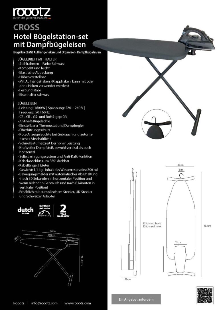 Hotel-Bügelbrett mit Dampfbügeleisen
