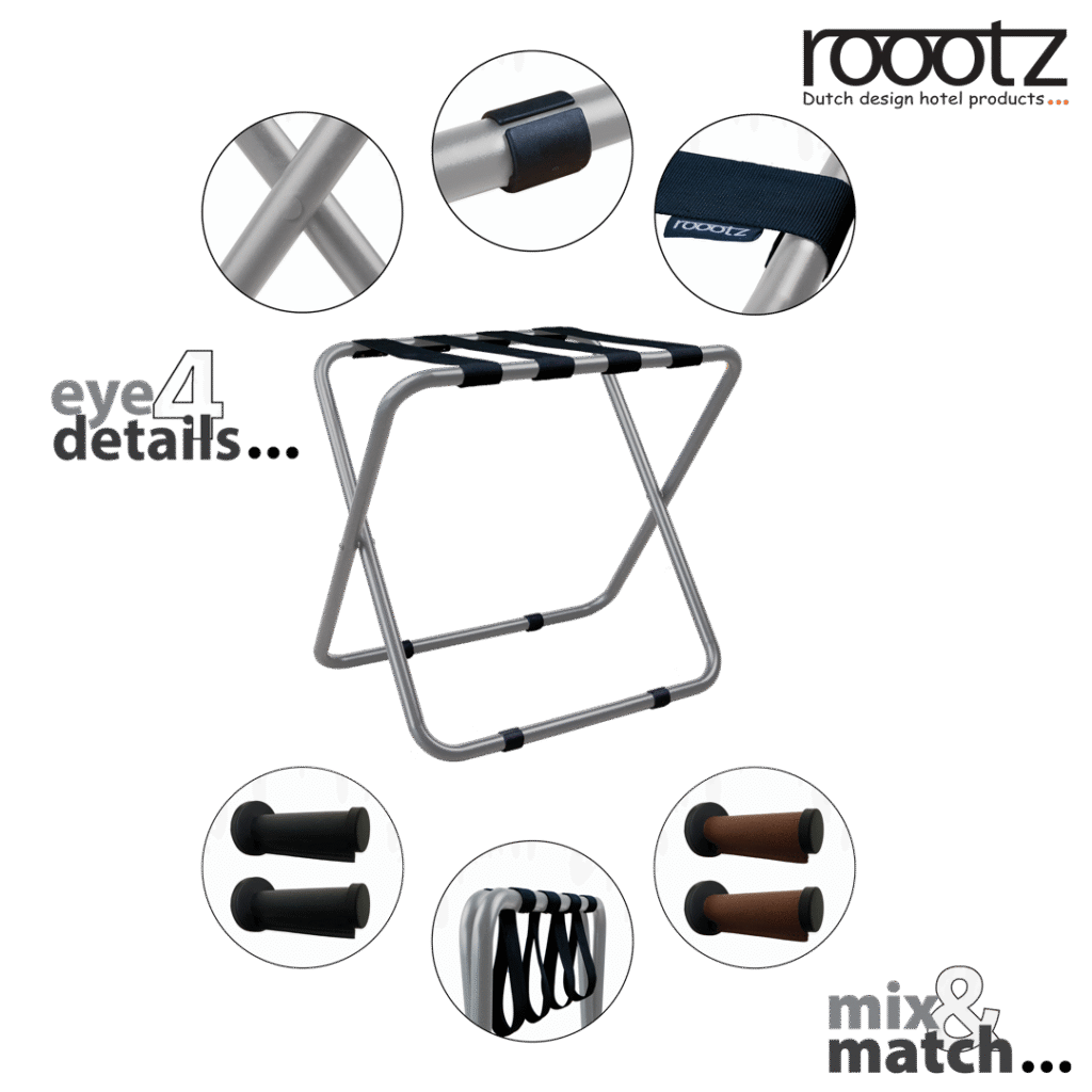 Porte-bagages argenté d’hotel avec des crochets pour accrocher le porte-bagages