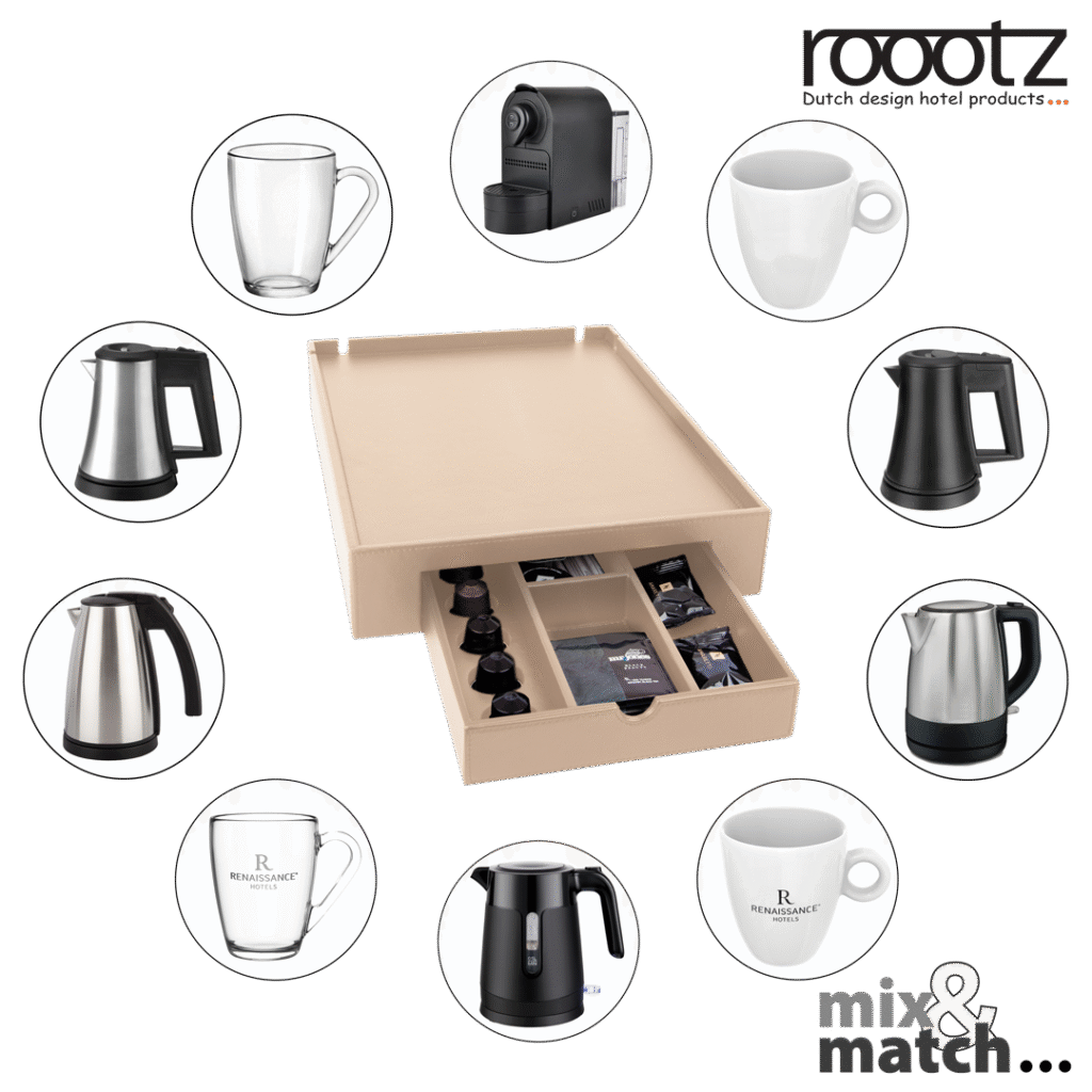 Tablett für Kaffee und Tee im Hotelzimmer.