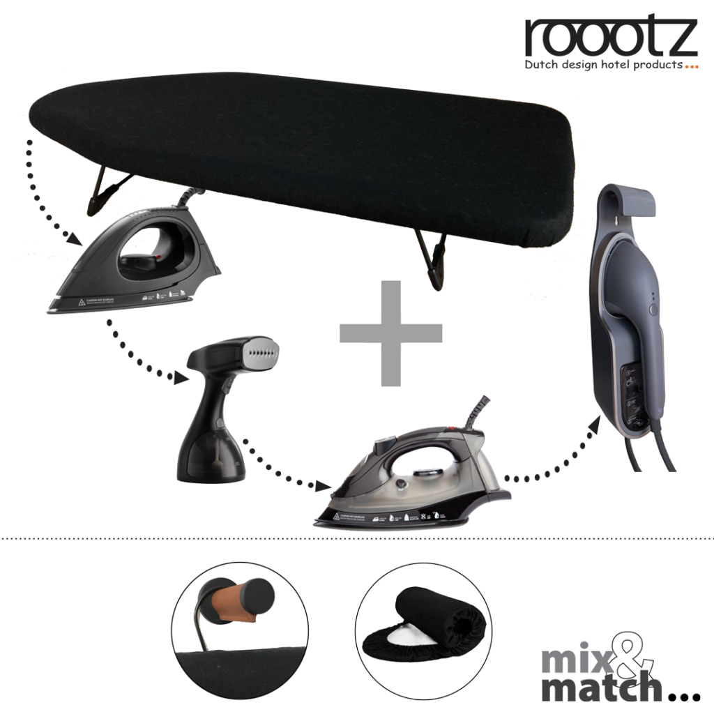 Small size hotel ironing board. Tabletop ironing board with various iron and steamer options