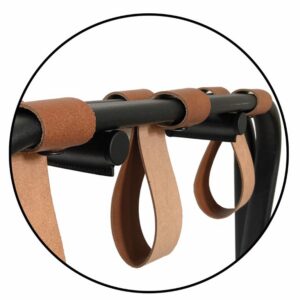 Hotel luggage rack wall hooks. Made of black or cognac-colored leather