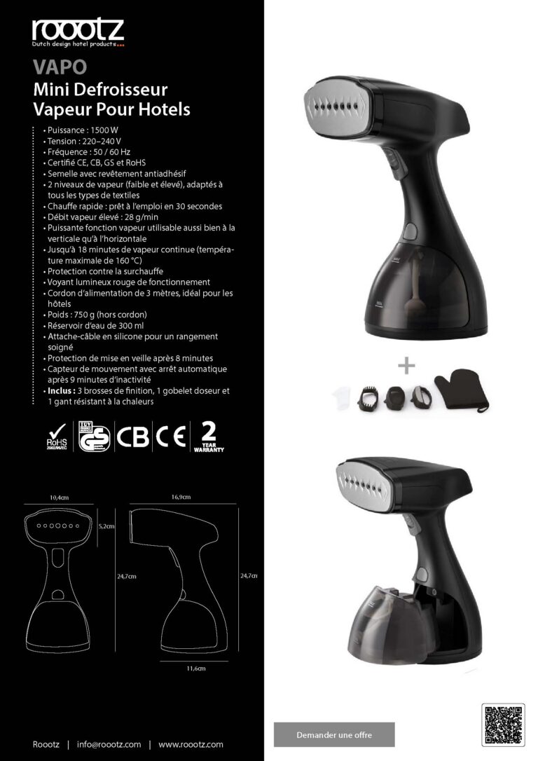 Défroisseur vapeur portatif pour hôtel – compact et moderne