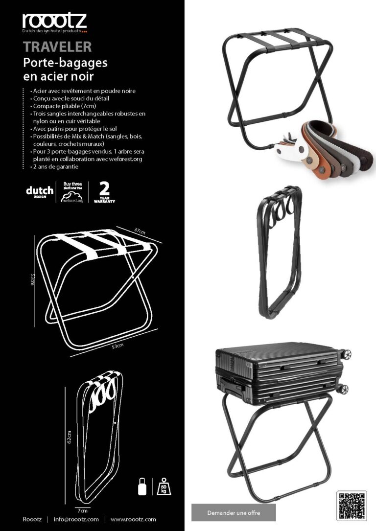 Porte-bagages d'hôtel en acier noir Roootz Traveler