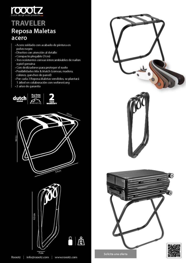 Reposa Maletas de hotel de acero negro Root Traveler