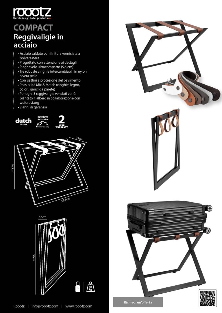 Reggivaligia per hotel in acciaio nero dal design moderno