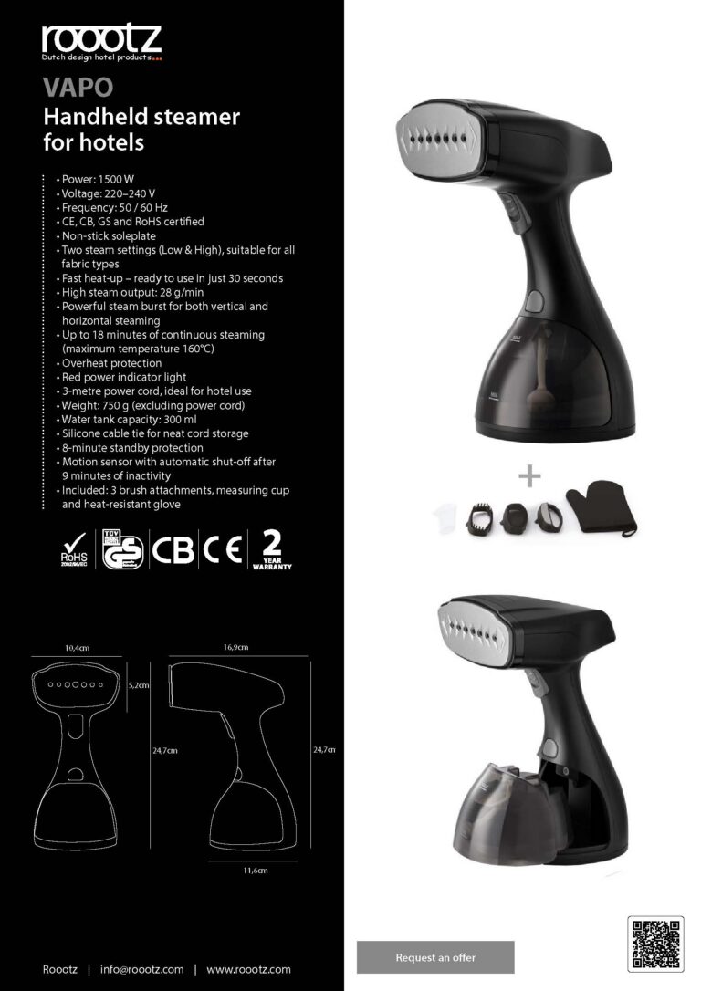 Handheld hotel garment steamer – compact and modern